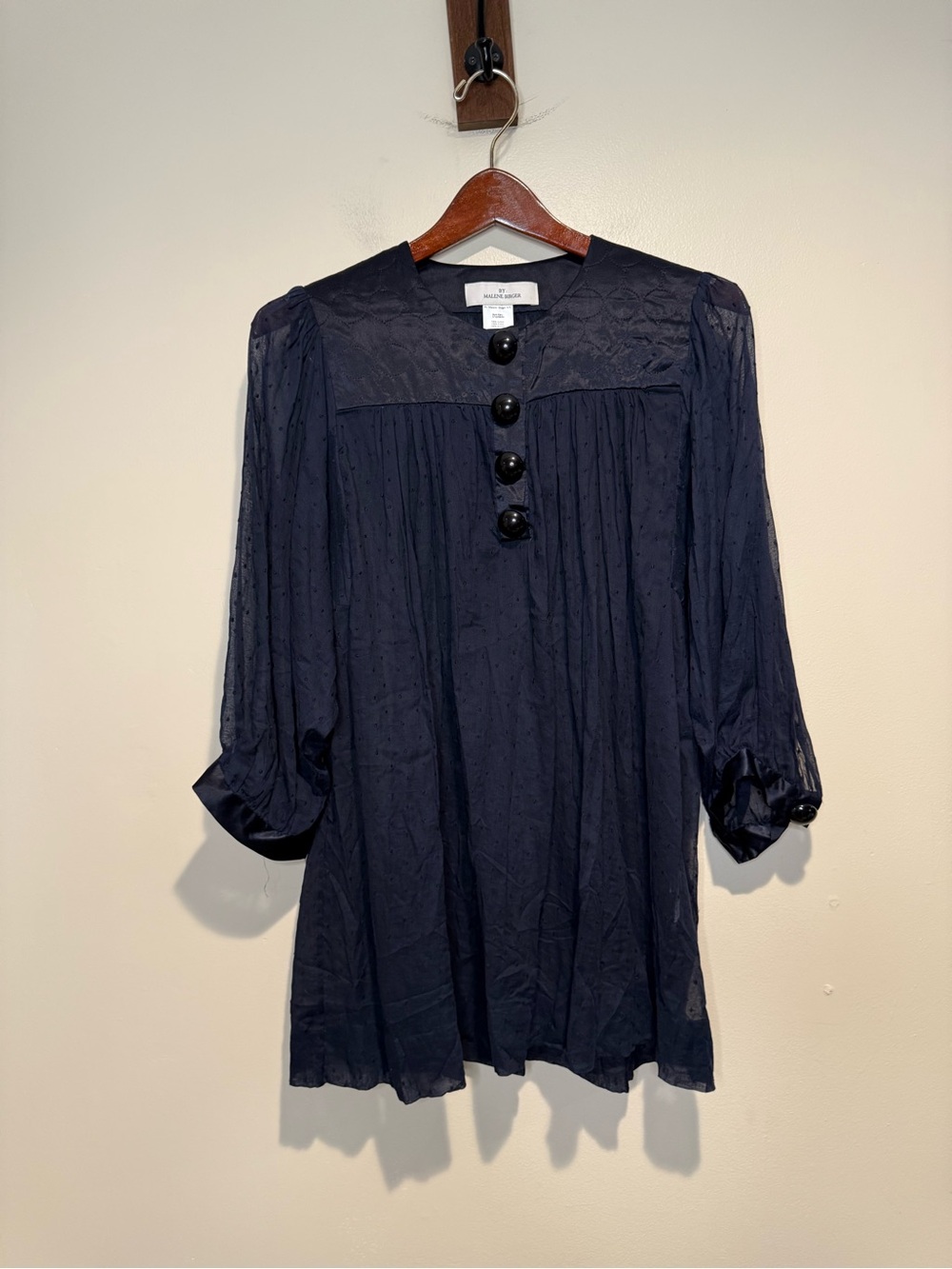 BY MALENE BIRGER Karly Blouse tunic crinkle chiffon peasant navy blue size 38 - Picture 2 of 10